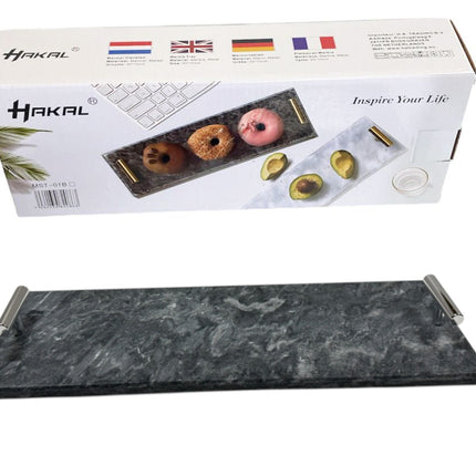 Marmeren dienblad met zilveren hendels 40 x 14 cm zwart