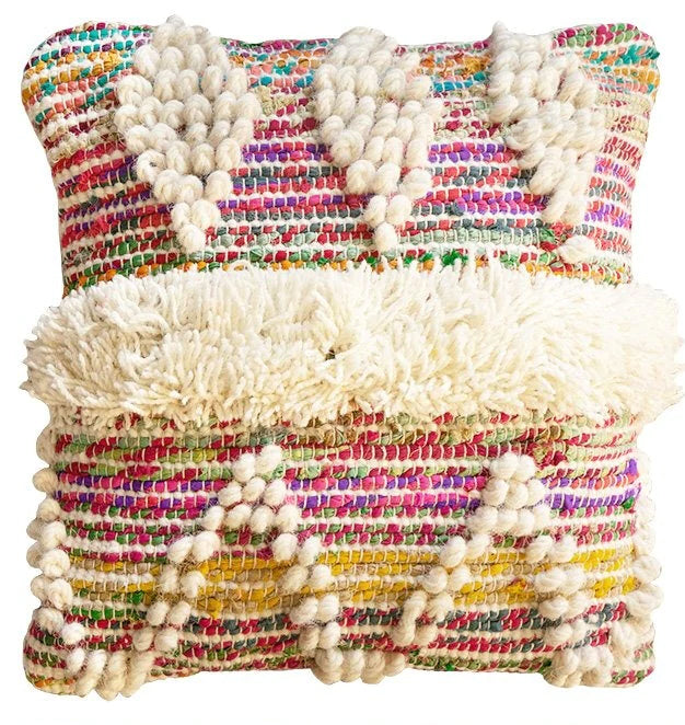 Wit/multi-gerecycled garen kussenhoes
