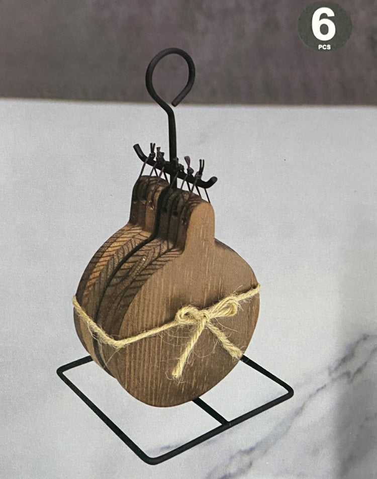 Houten onderzetters op metalen standaard – set van 6, naturel, Ø 10 cm – foto 2