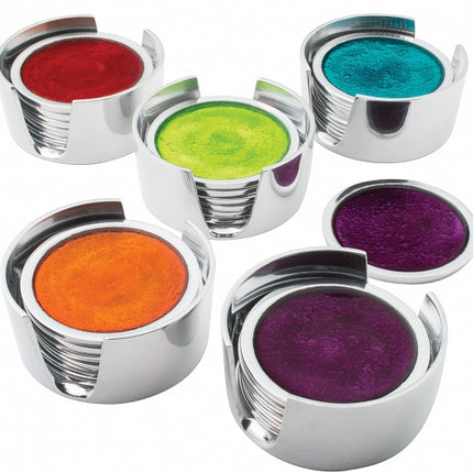 Set van 4 aluminium onderzetters in houder