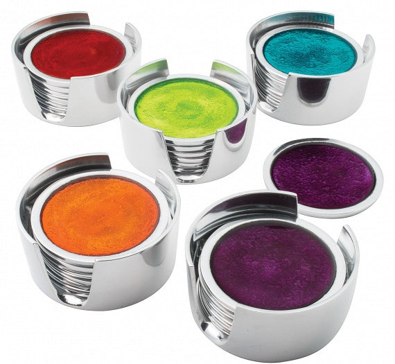 Set van 4 aluminium onderzetters in houder