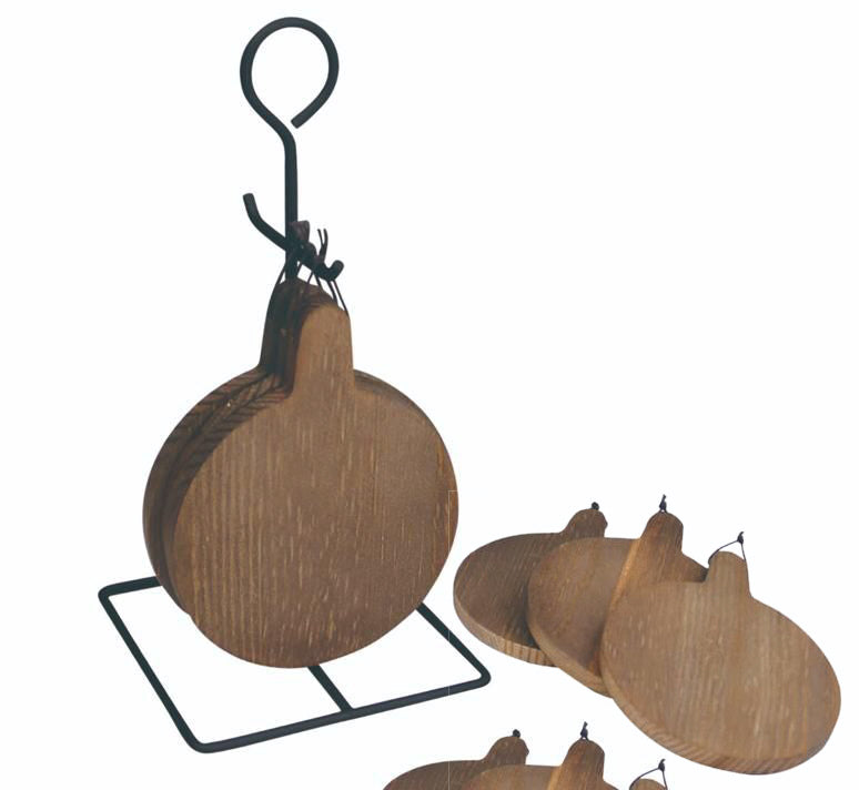 Houten onderzetters op metalen standaard – set van 6, naturel, Ø 10 cm