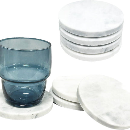 Set van 8x ronde onderzetters voor glazen D10 cm wit Marmer