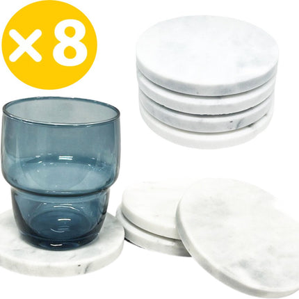 Set van 8x ronde onderzetters voor glazen D10 cm wit Marmer