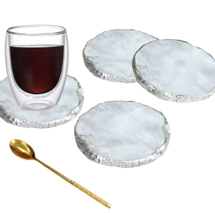 Onderzetters marmer (set) wit - zilver