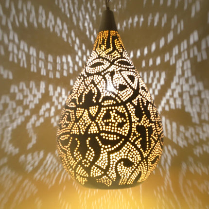 Oosterse filigrain hanglamp druppel wit/goud