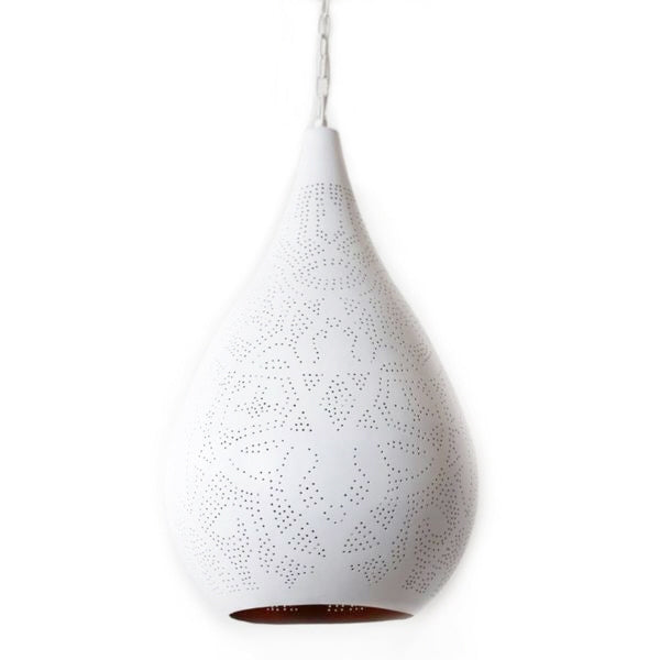 Oosterse filigrain hanglamp druppel wit / goud