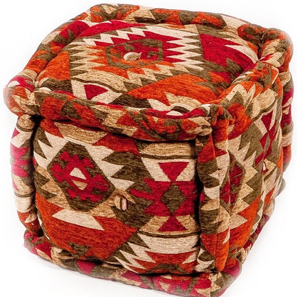 Oosterse kelim design poef rood-beige vierkant