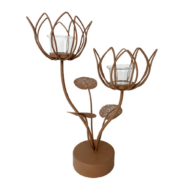 Oosterse Metalen Bloemkandelaar - Waxinelichthouder