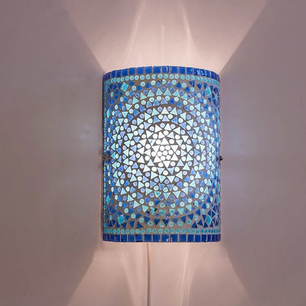 oosterse wandlamp mozaïek – cilinder model blauw