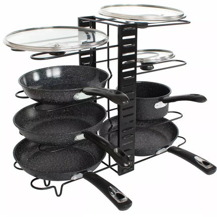 Pannenorganizer - 8 Verdelingen - Zwart - 47 x 20,5 x 38 cm - Opbergrek voor Pannen, Potten en Deksels