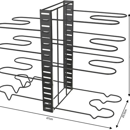 Pannenorganizer - 8 Verdelingen - Zwart - 47 x 20,5 x 38 cm - Opbergrek voor Pannen, Potten en Deksels