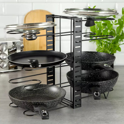 Pannenorganizer - 8 Verdelingen - Zwart - 47 x 20,5 x 38 cm - Opbergrek voor Pannen, Potten en Deksels