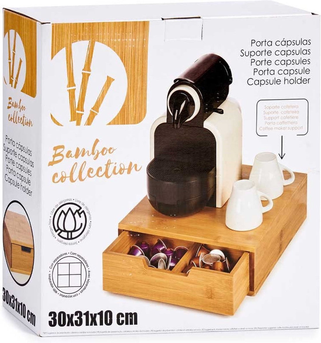 Capsules Organisateur Porte-dosettes Machine à café Bambou (31 x 10 x 30 cm)