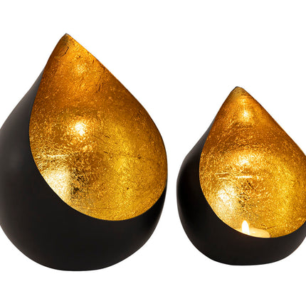 Oriëntaalse metalen theelichthouder druppel Goud - Set 2 stuks