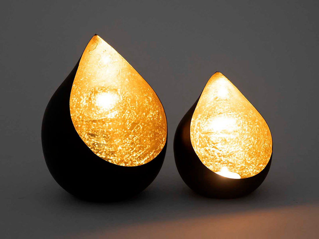 Oriental metal tea light holder teardrop gold - Set of 2 pieces