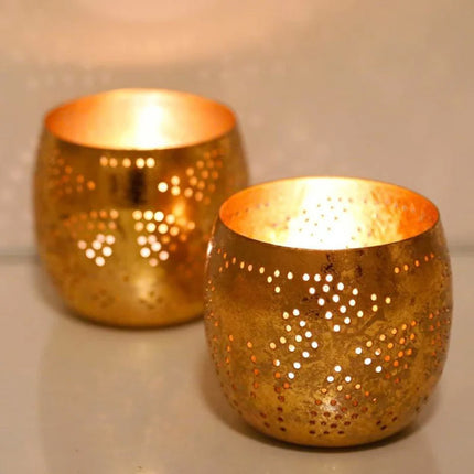 Oosterse waxinehouder bol - filigrain vintage goud