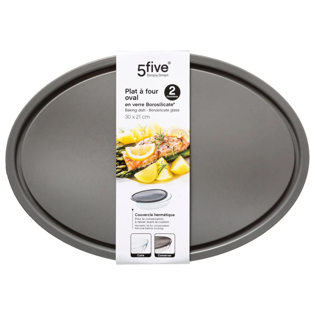 5Five Oven dish with lid - borosilicate glass - oval - 2.4 Liters - 32 x 21 x 6.7 cm