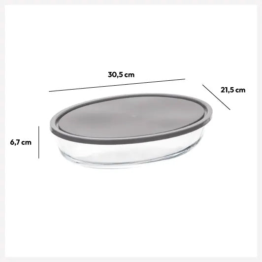 5Five Ovenschaal met deksel - borosilicaat glas - ovaal - 2.4 Liter - 32 x 21 x 6,7 cm