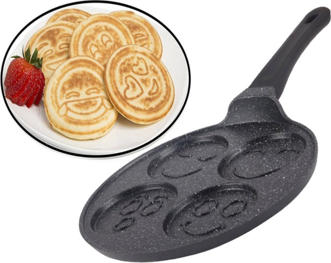 Crêpemaker - Pancake Maker 4 kop smily marmeren anti aanbaklaag
