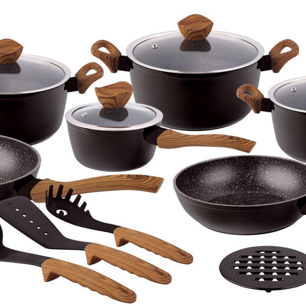 Pannenset - Kookpan - Inductie - 15 delig marmeren coating