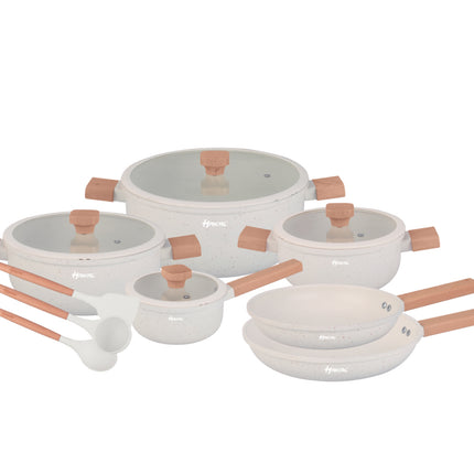 13 delige pannenset - Graniet, anti-aanbaklaag - Ergonomische Koudgrepen -  Alle Warmtebronnen -  kookgerei set met braadpan, soeppan steelpan