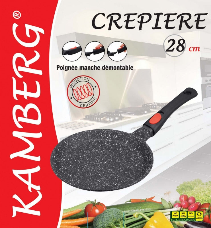 Crêpière - 28 cm - Aluminium moulé - Revêtement marbre - Sans PFOA - KAMBERG®