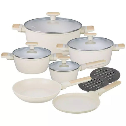 Kitchen Academy 17 Stuks Inductie Kookgerei Set, Groene Granieten Potten En Pannen Set, Anti-aanbakpannen Set