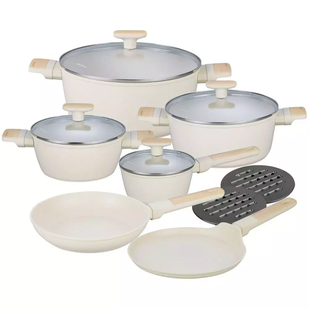 Klausberg pannenset 12-delig, marmeren coating – beige, geschikt voor inductie