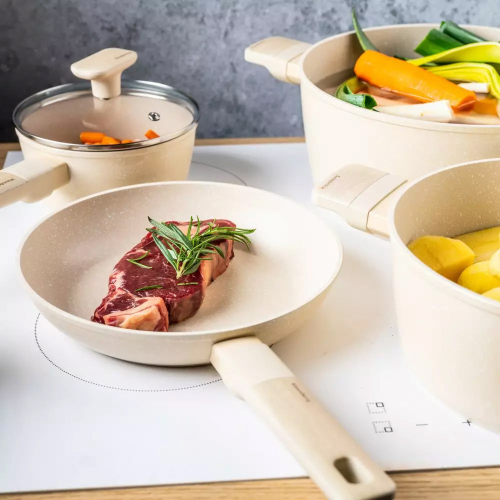 Klausberg pannenset 12-delig, marmeren coating – beige, geschikt voor inductie – foto 10