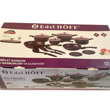 Pannenset - Kookpan - Inductie - 15 delig marmeren coating - Zwart