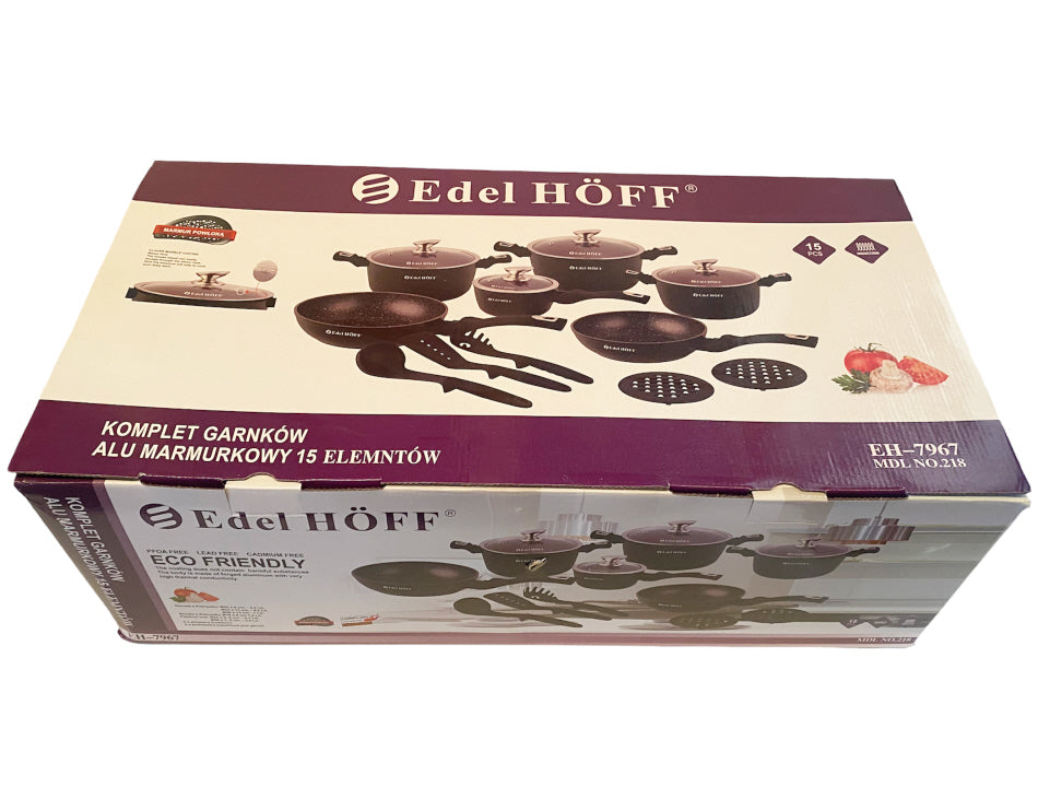 Batterie de cuisine - Casserole - Induction - 15 pièces revêtement marbre - Noir