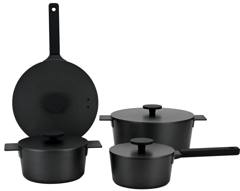 Pannenset 4-delig van gietaluminium met deksels en 3-delig kookgerei