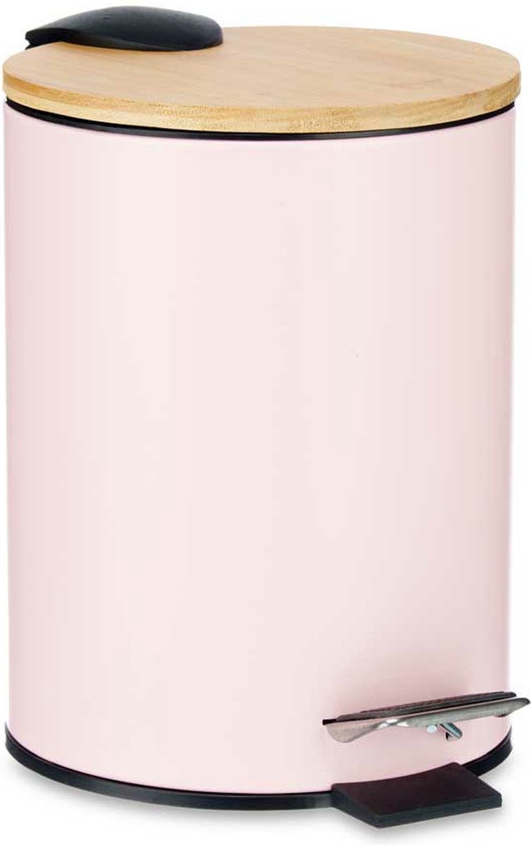 Poubelle / poubelle à pédale - 3 litres - métal / bambou - 17 x 23,5 cm