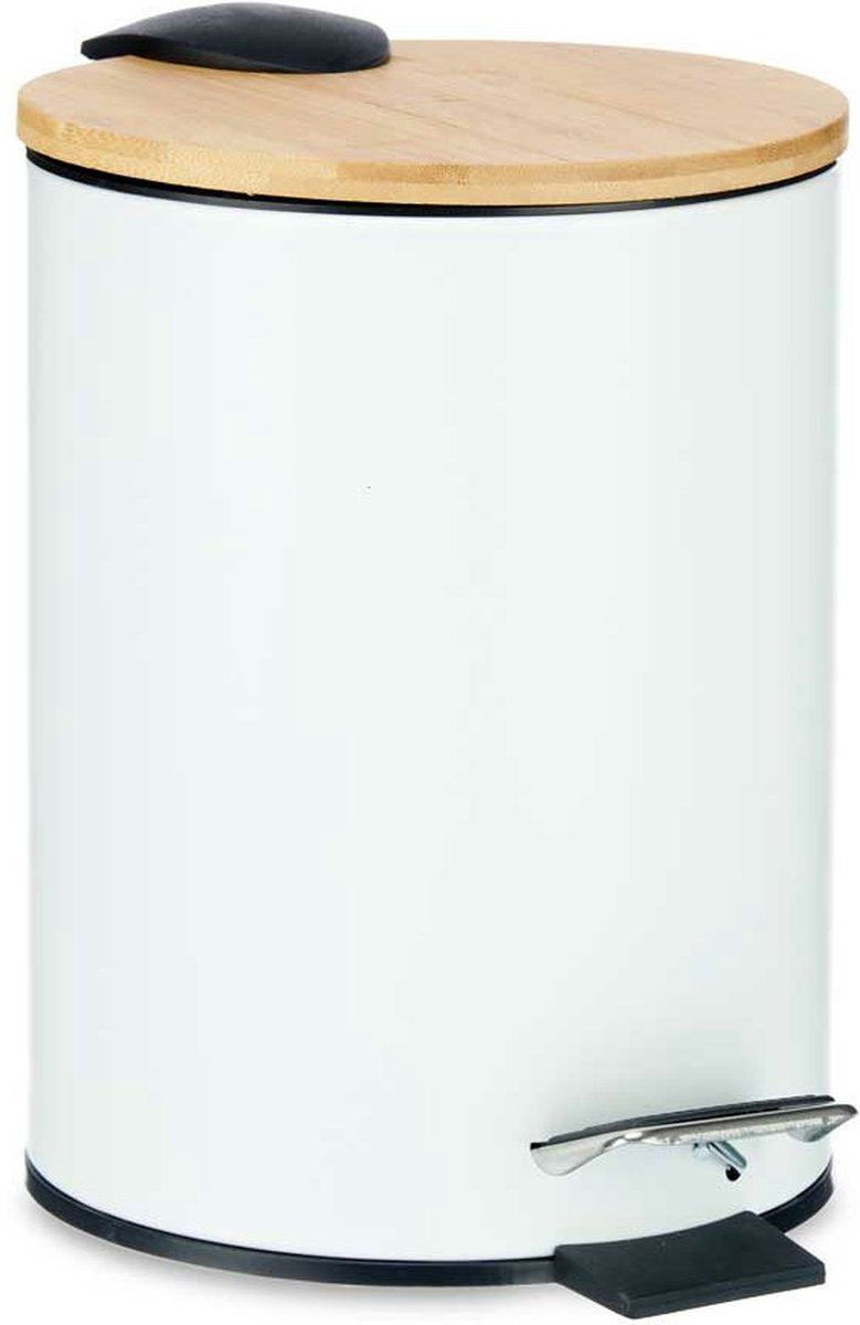 Poubelle / poubelle à pédale - 3 litres - métal / bambou - 17 x 23,5 cm