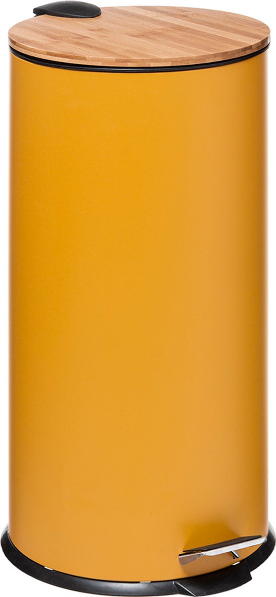 Poubelle à pédale en bambou et métal - 30 litres