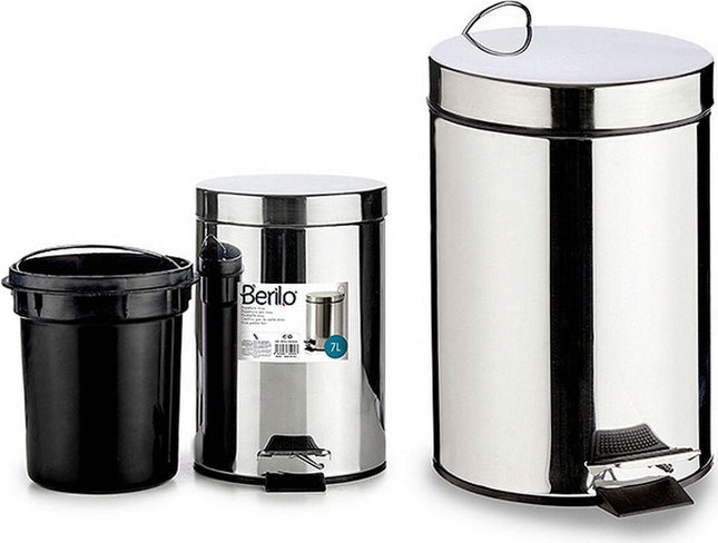 Vuilnisbak/pedaalemmer zilver met tekst 7 liter van 20 x 31 cm