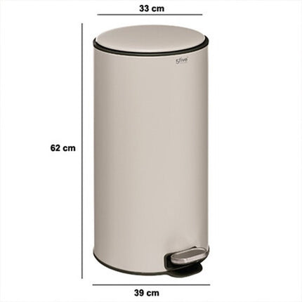 5Five Prullenbak/pedaalemmer Delta - beige - metaal - 30 liter - 39 x 33 x 62 cm - keuken afvalbak