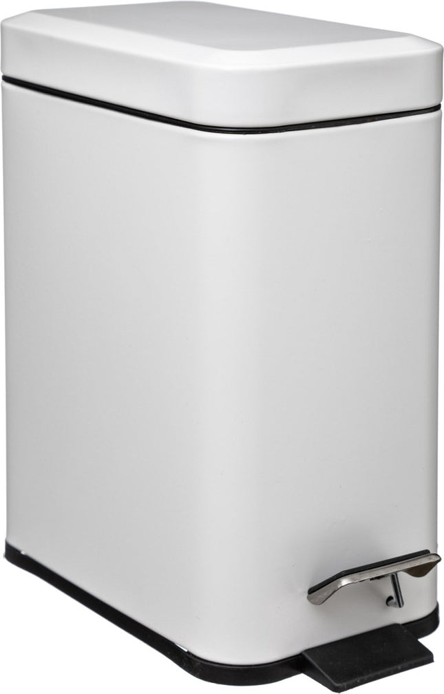 Prullenbak/pedaalemmer wit rvs metaal 5 liter - 14x29x30 cm