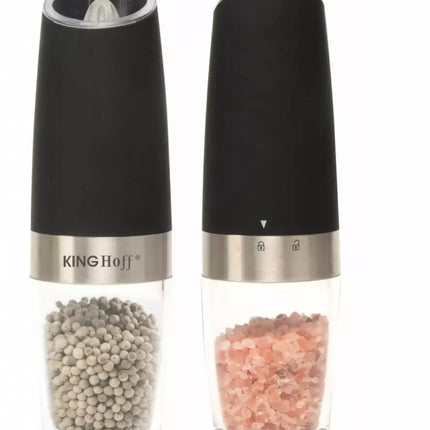 Kinghoff Set van 2 Zwaartekracht Peper- en Zoutmolens - Elektrisch, Keramisch Maalmechanisme, LED Verlichting - Matte Zwart (50 ml)