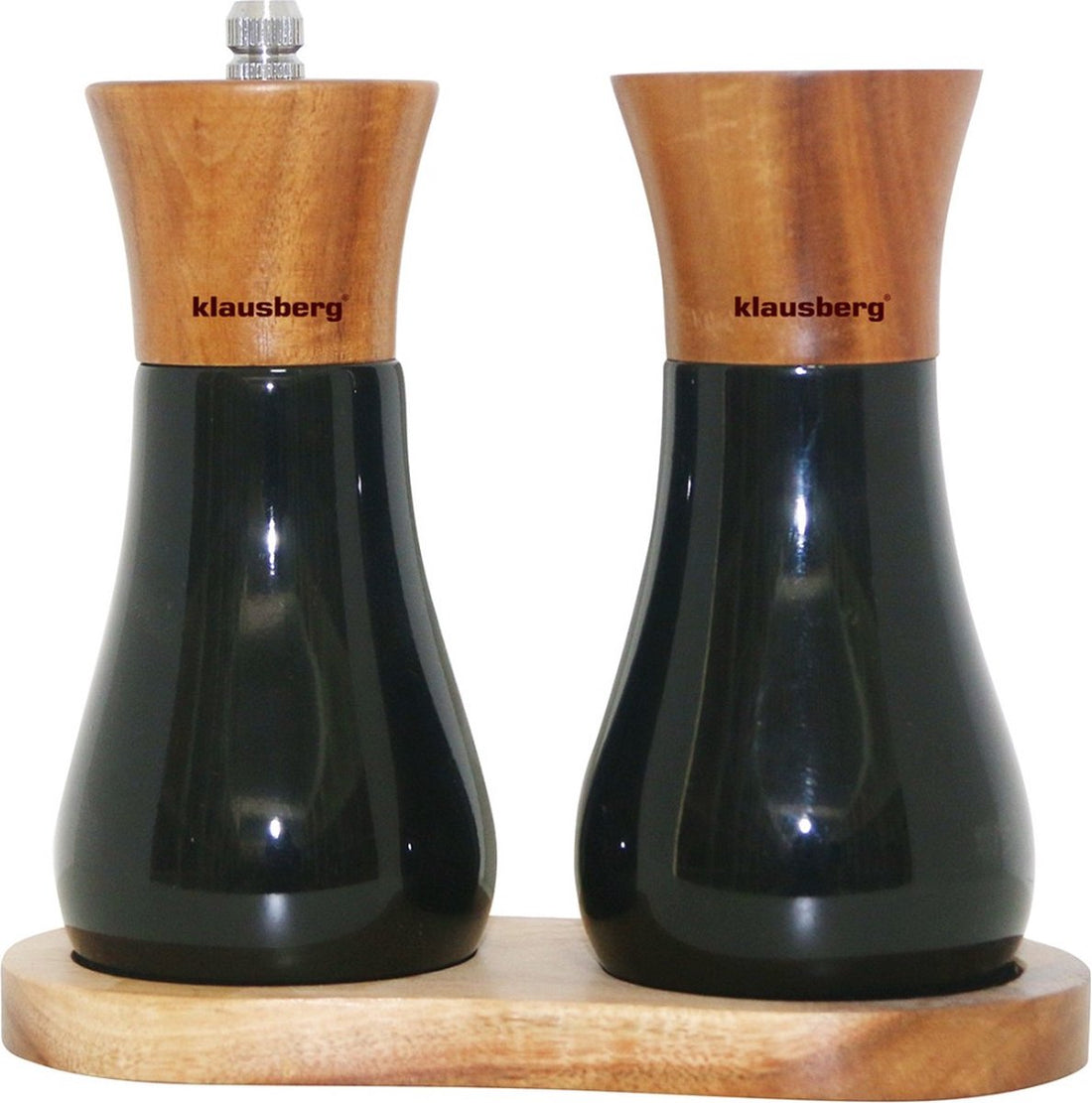 Klausberg peper- en zoutmolen set met houten standaard – zwart, 13 cm hoog