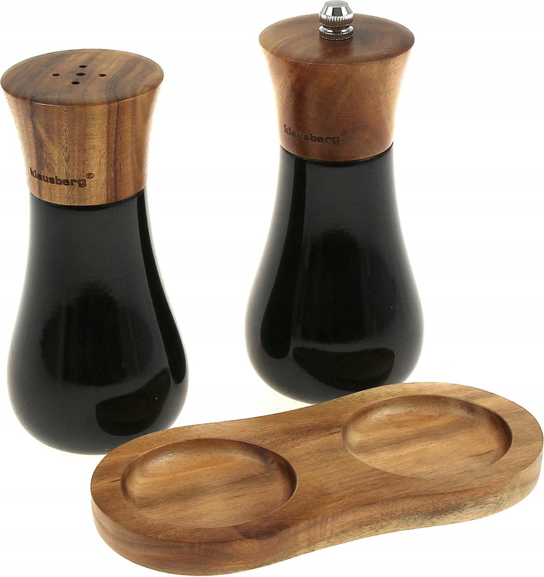 Klausberg peper- en zoutmolen set met houten standaard – zwart, 13 cm hoog – foto 3