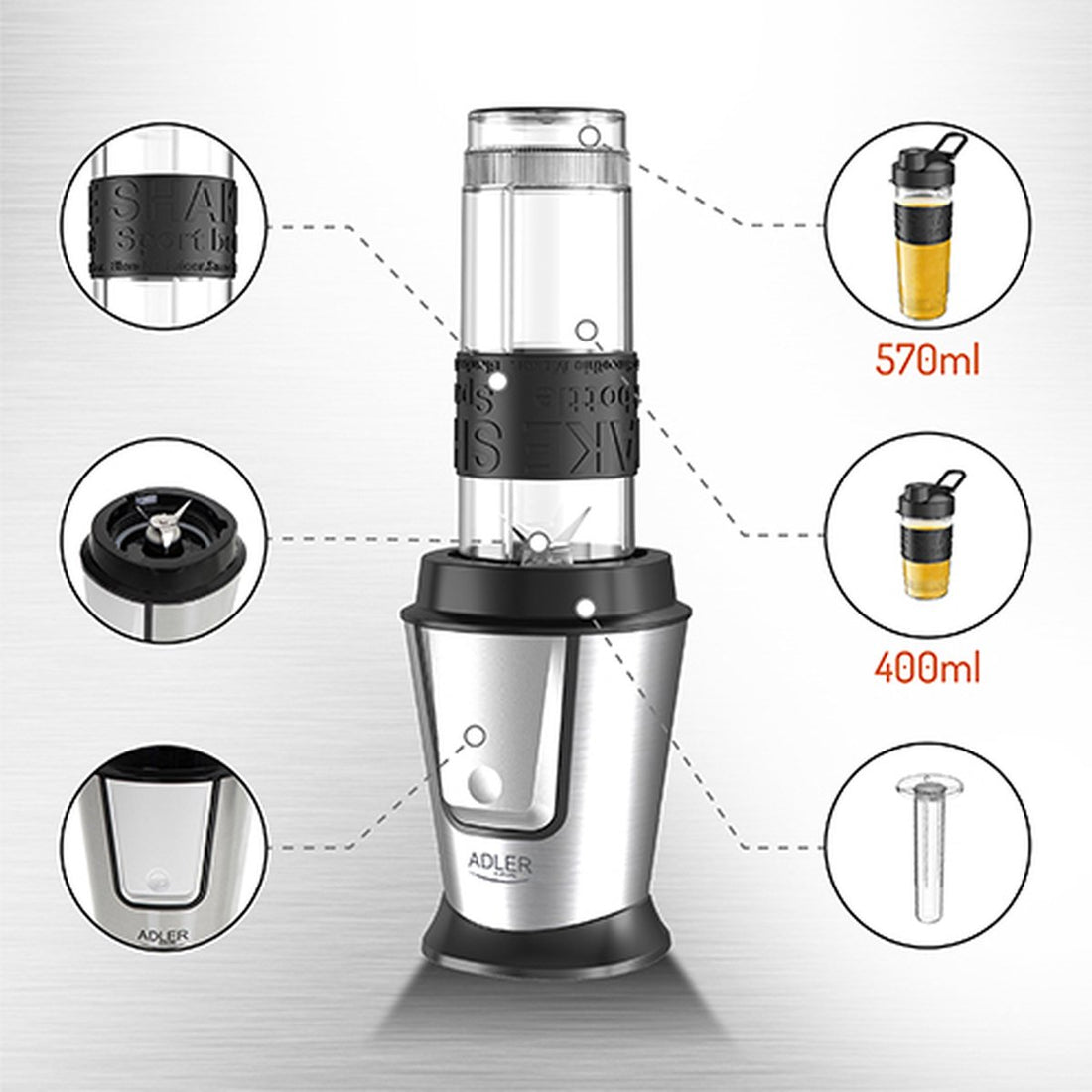 Personal blender - with cooling stick - 2 sports cups