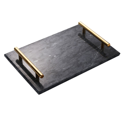Marmeren dienblad met gouden hendels 30 x 20 cm