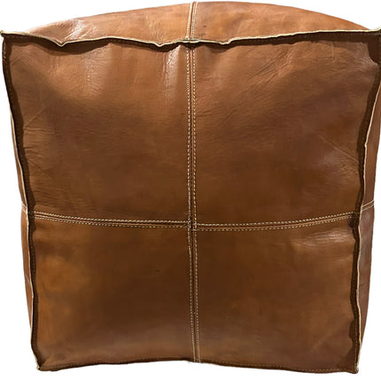 Vierkante leren poef cognac bruin 50x45x45 cm
