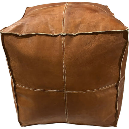 Vierkante leren poef cognac bruin 50x45x45 cm