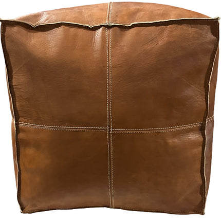 Vierkante leren poef cognac bruin 50x45x45 cm