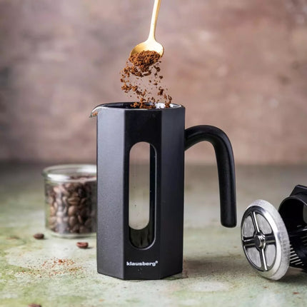 Klausberg KB7676 - Piston Koffie- en Theezetter - 0,35 Liter - Octagonaal Design- Theemaker - RVS en Boorosilicaat Glas - Geschikt voor Koffie, Thee en Kruiden
