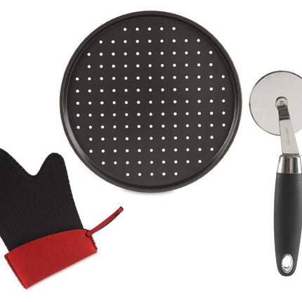 Set  Pizzasnijder -  RVS Pizzaplank - Ovenhandschoen