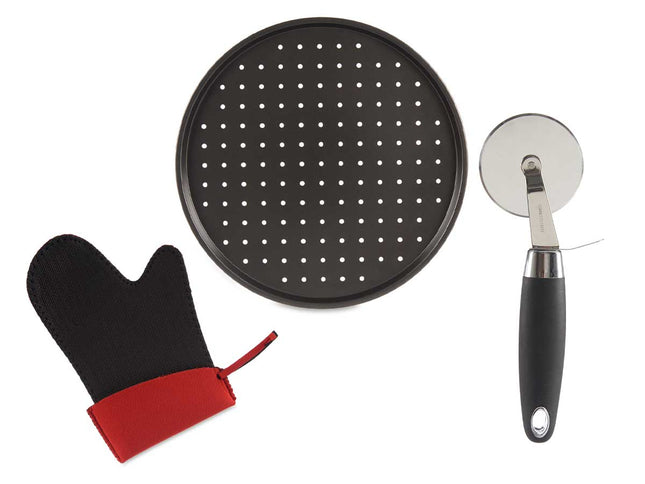 Set  Pizzasnijder -  RVS Pizzaplank - Ovenhandschoen